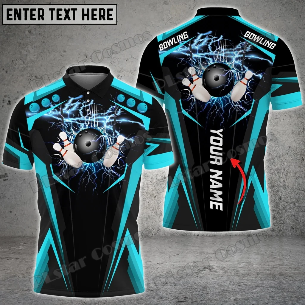 Bowling Ball And Pins Vortex Pattern Customized Name 3D Printed Men's Polo Shirt Summer Street Unisex Casual Polo shirt WK94