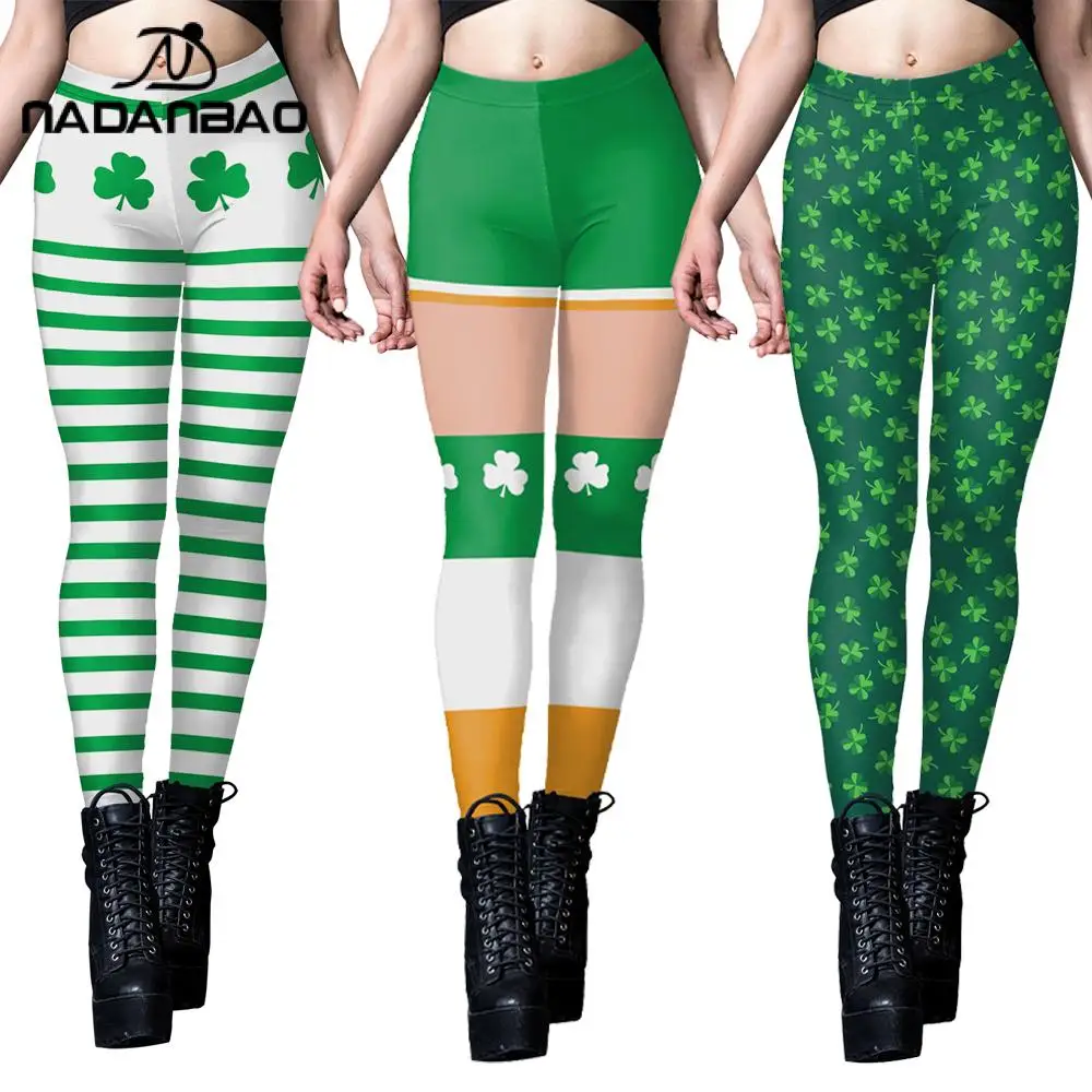 Nadanbao Women's Clothing St.patrick's Day Party Printed Pants Fitness Sexy High Waist Legins Workout Push Up Leggings