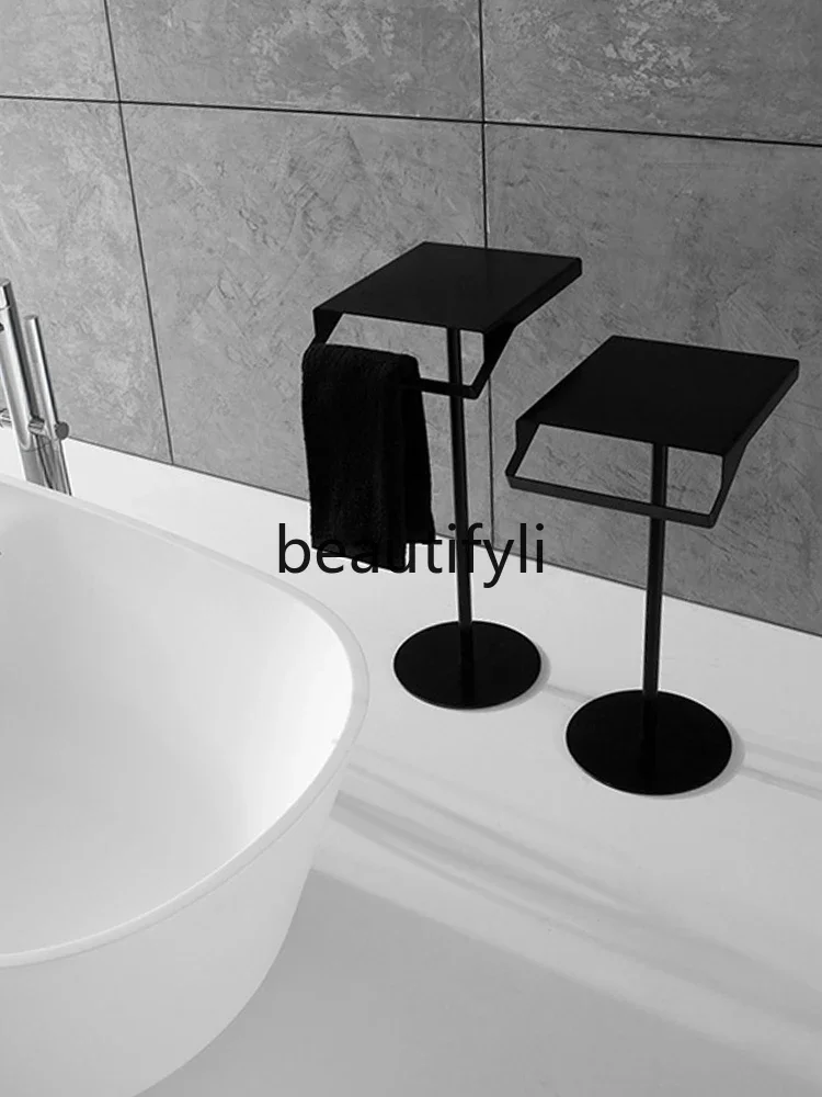 Bathroom, toilet, non-punching floor towel rack, shelf next to the bathtub, towel rack, vertical