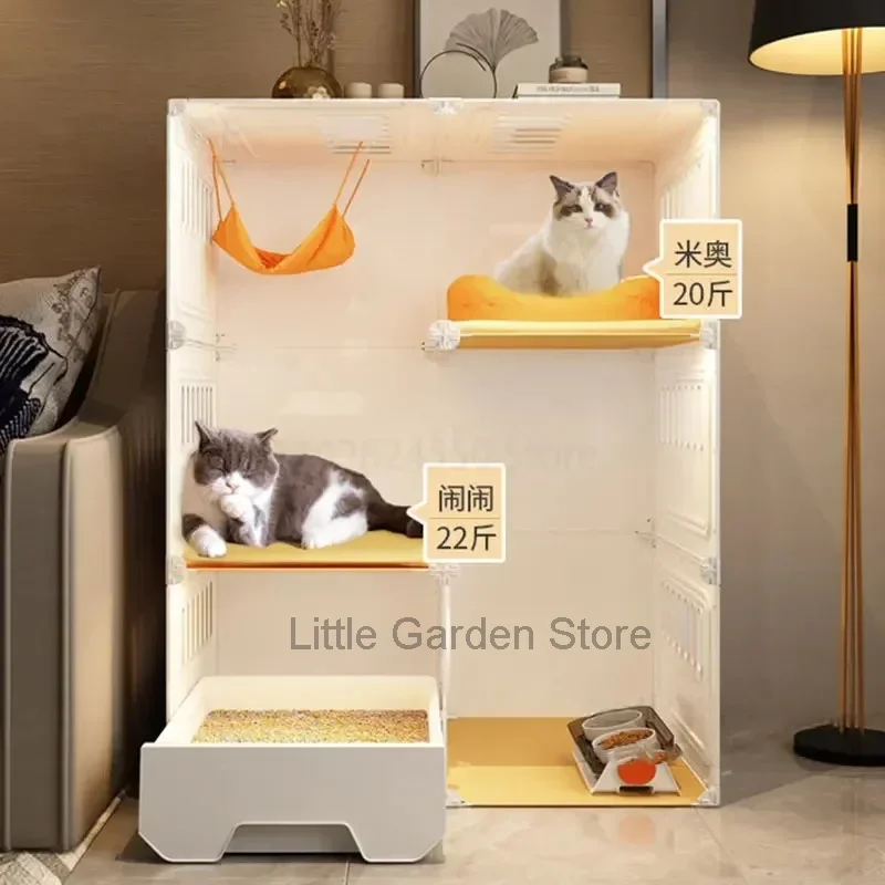 

Home Cat Cages Cat Litter Box Integrated Transparent Cat Villa Indoor Fence Pet Cabinet with Closed Toilet Pet House Ek