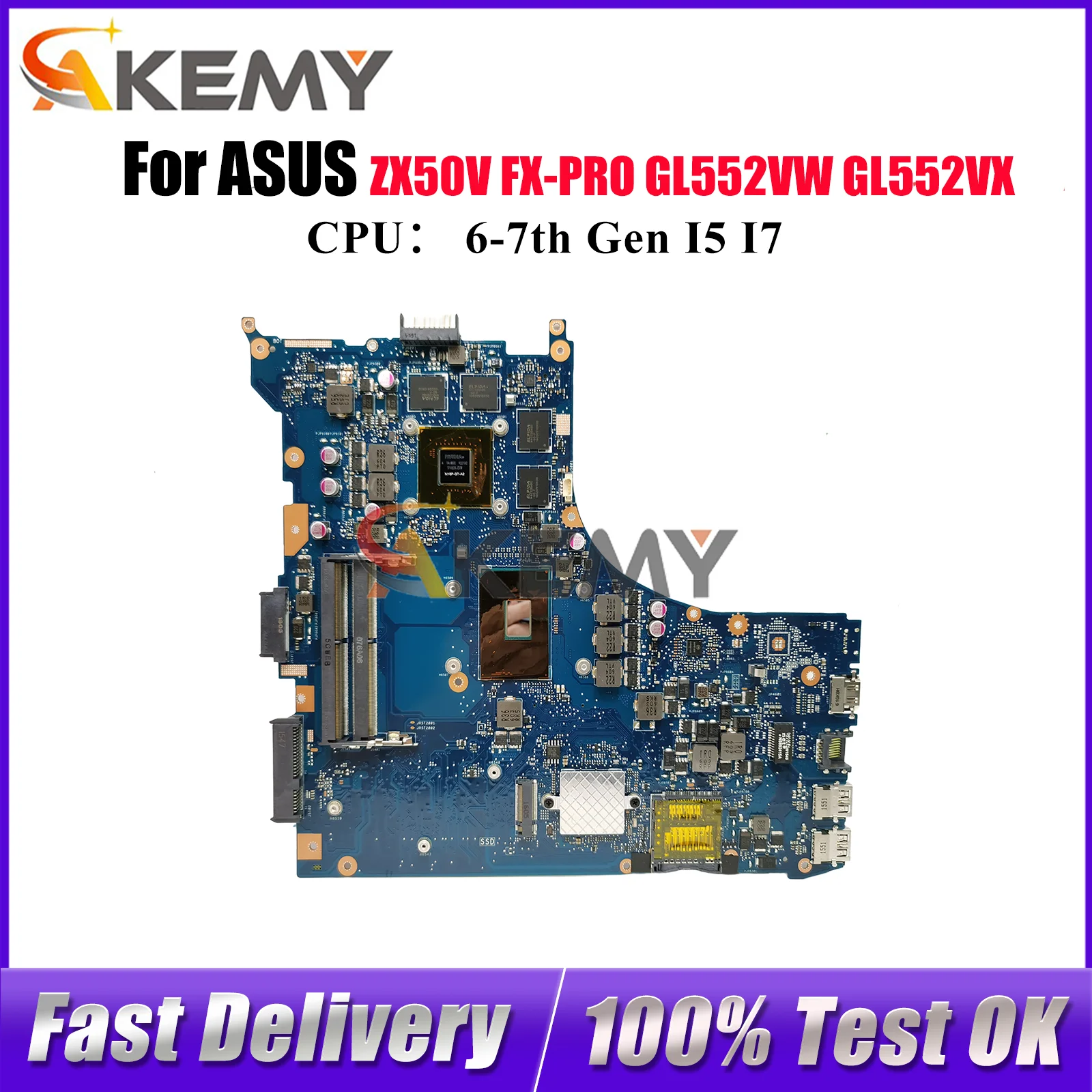 

GL552VX Laptop Motherboard For ASUS ROG GL552VXK FX-PRO ZX50V GL552V GL552VX Notebook Mainboard With I5 I7 CPU 100% tests OK stk