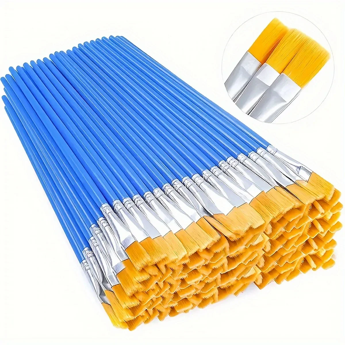 DIY Doodle Flat Head Pen Art Supplies Acrylic Paint Color Painting Tool with Blue Rod Yellow Hair Watercolor for Creative Drawin