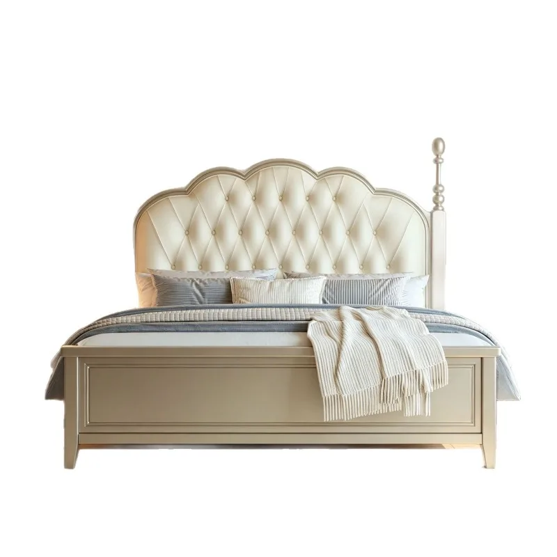 retro carved conical bed foot soft bag bed three-dimensional pull point curved bedside three-proof technology leather floor bed