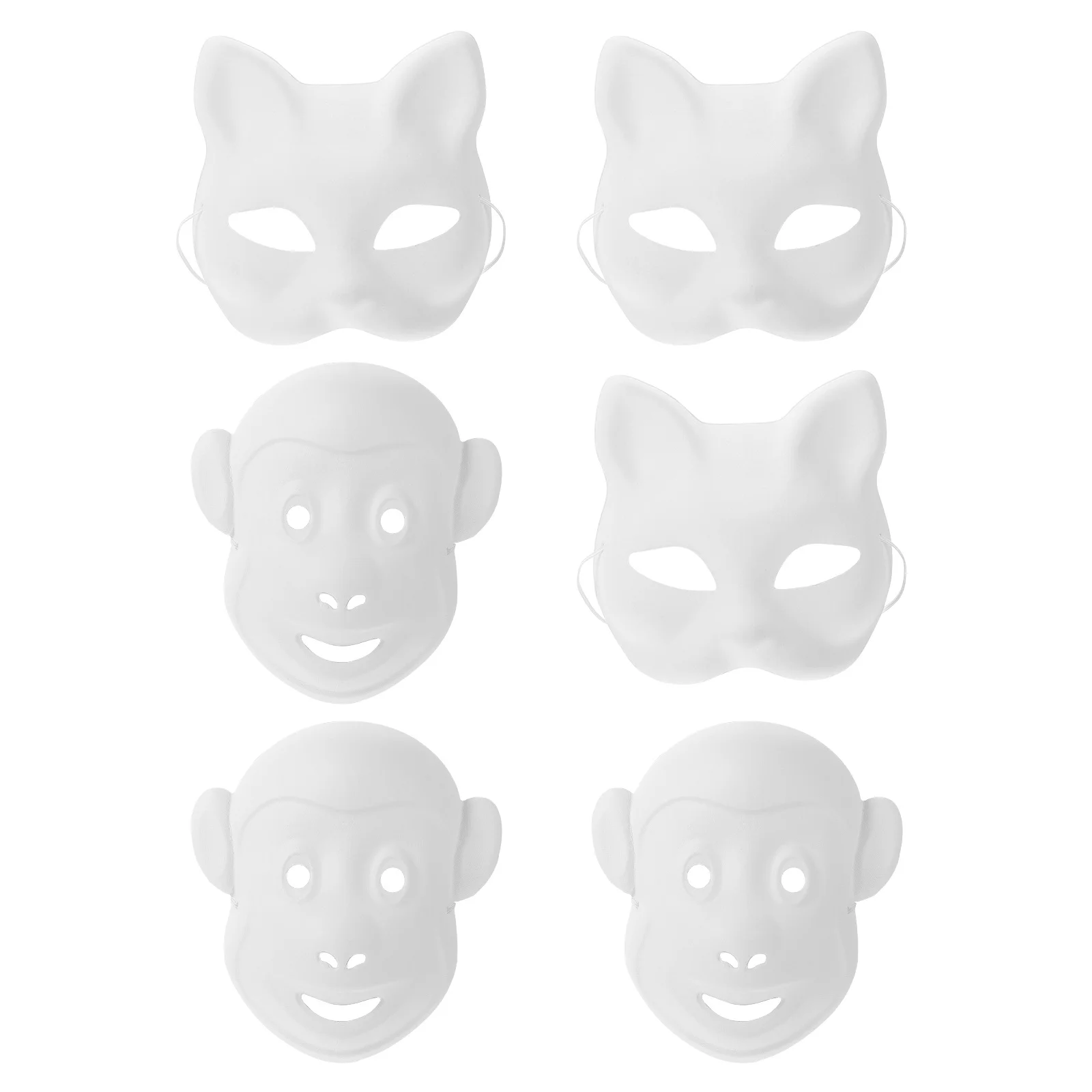 Overschilderbare DIY Kat Aap Papieren Maskers 6Pc voor Festivals Feestjes Halloween Kostuums Kids Craft Activiteit Wit Masker Set Maskerade