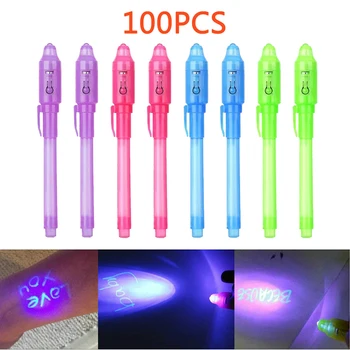 100pcs Luminous Light Pen Magic Purple 2 In 1 UV Black Light Combo Drawing Invisible Ink Pen Learning Education Toys for Children