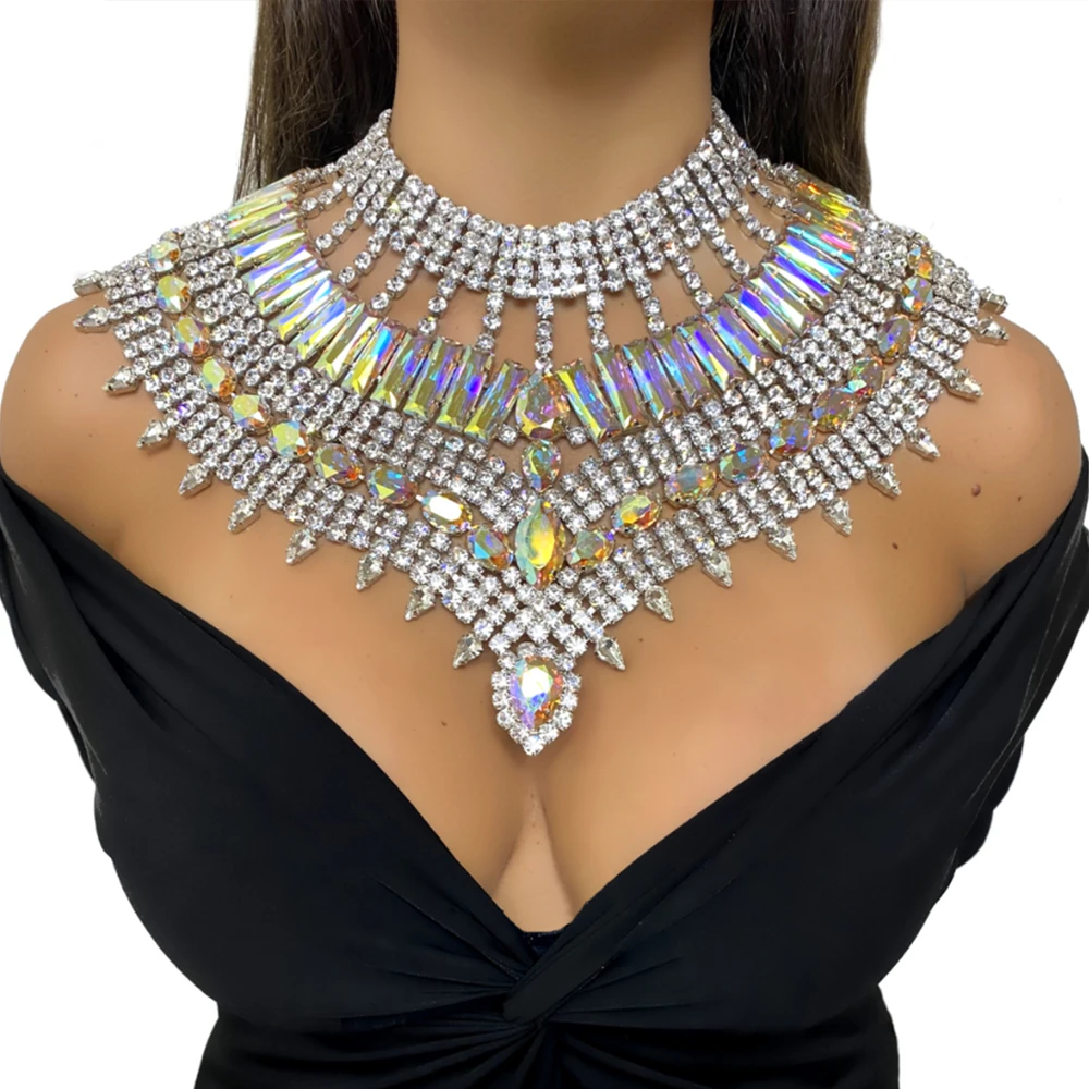 

Stonefans Elegant Multilayer Choker Necklace for Women Wedding Gift Exaggerated Geometric Crystal Collar Accessories Drag Queen