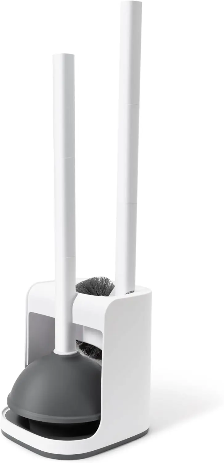 

Toilet Brush and Plunger Set Hidden, S-Shaped Combo with Angled Brush for Deep Cleaning, Powerful Unclogging, Quick-Dry Holder