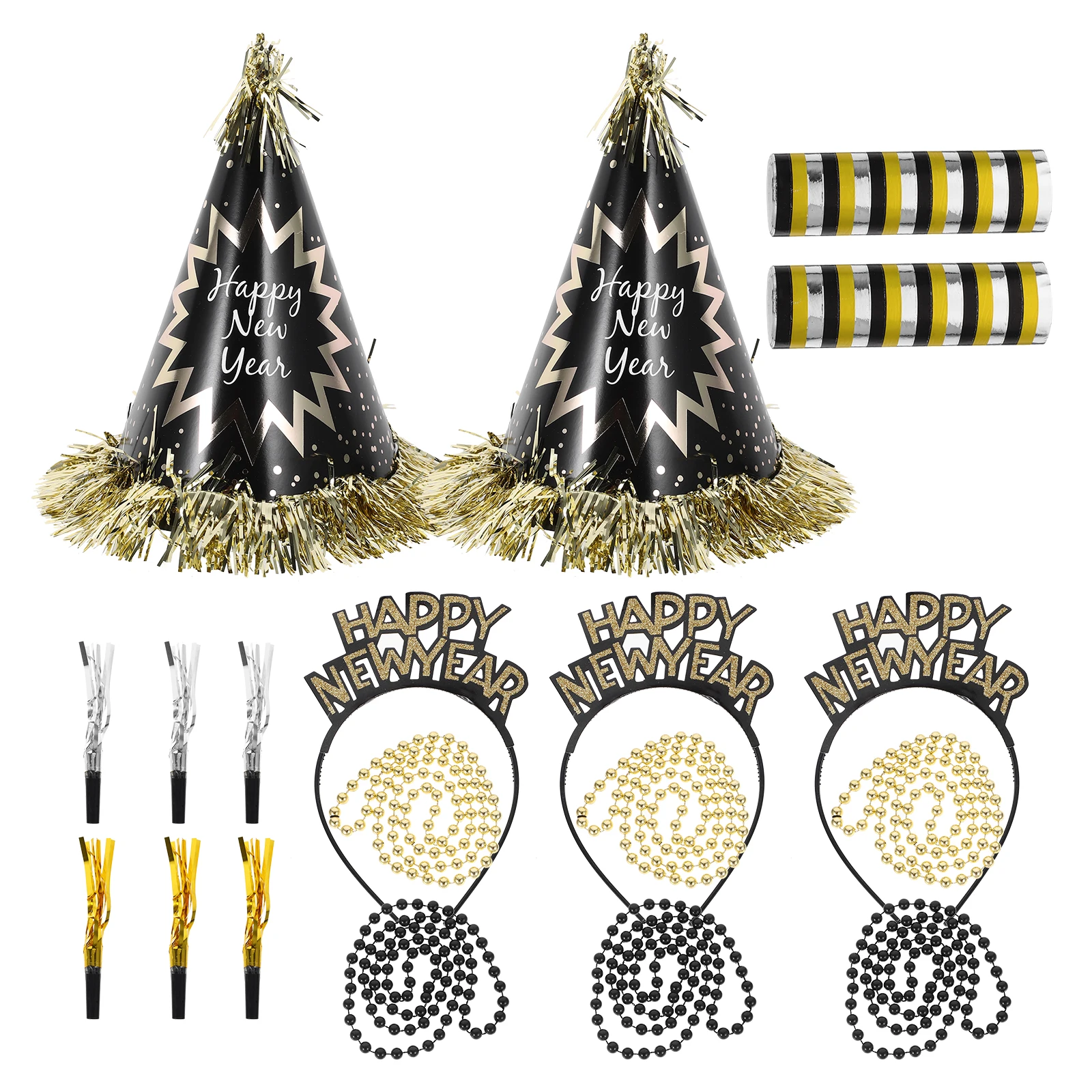 

New Year Party Hats Black Gold Color Paper Necklace Tassel Blowing Dragon Set Headb Supplies Decorations Festive Accessories DIY