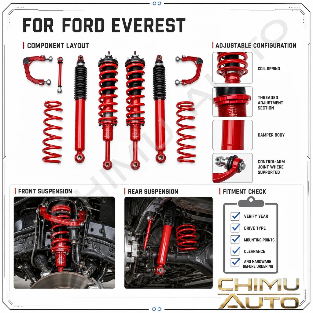 【CHIMU AUTO】FOR Ford Everest Adjustable Suspension Lift Kit Front Coilovers Rear Shocks Springs Control Arms