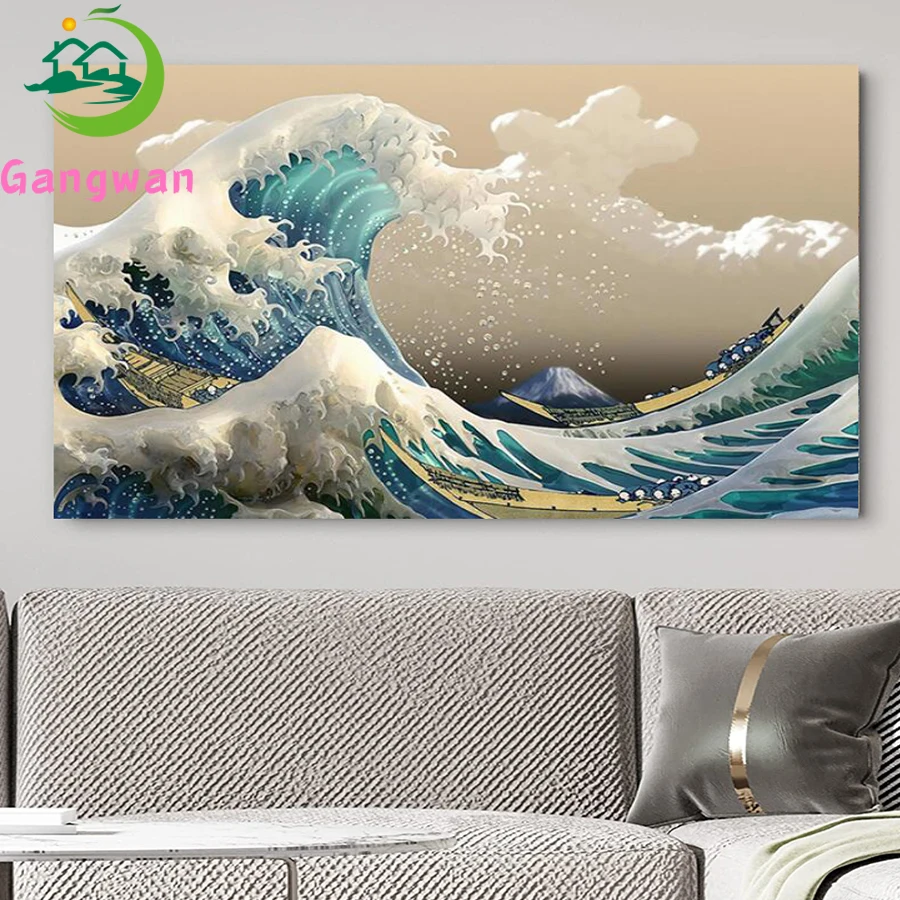 Kanagawa Waves Ukiyo-e Famous Painting 5D DIY Diamond Painting Kit sea Full Diamond Embroidery Mosaic Cross Stitch home decor