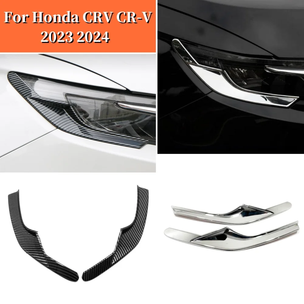 

Car Headlight Trims Kit ABS Silvery Carbon fiber Front Lamp Decoration Cover Styling Accessories For Honda CRV CR-V 2023 2024