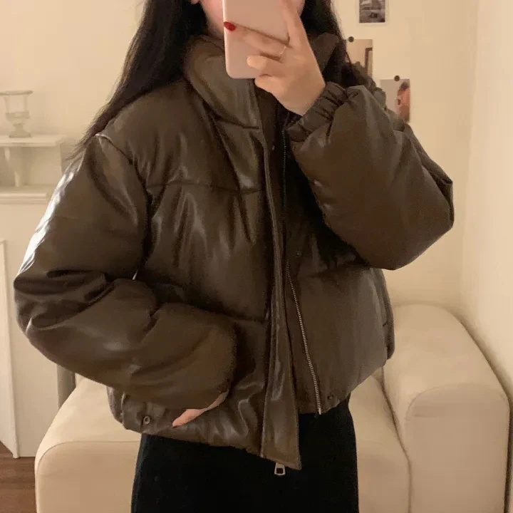 

Шикарное осенне-зимнее пальто из искусственной кожи, свободное пальто в Корейском стиле, хлопковое пальто в стиле ретро, винтажная верхняя одежда Bread Ape