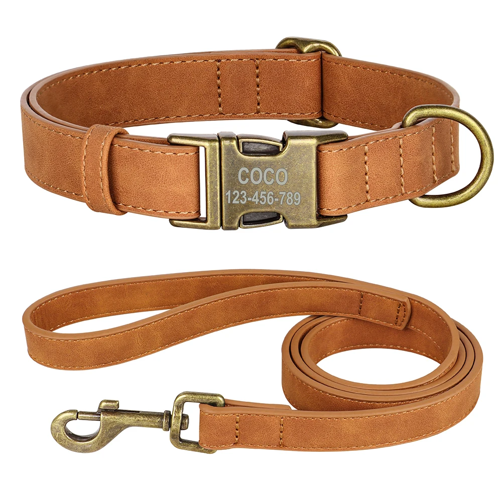 Personal isierte Hunde halsband Leine Set maßge schneiderte Hunde halsband Walking Blei Seil Leder Haustier Halsbänder für kleine mittelgroße Hunde Mops – Detail 9