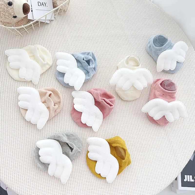 Cute Angel Wing Baby Girls Short Socks Children Floor Socks Spring Cotton Newborn Sock Solid Candy Color Kids Toddler Long Socks