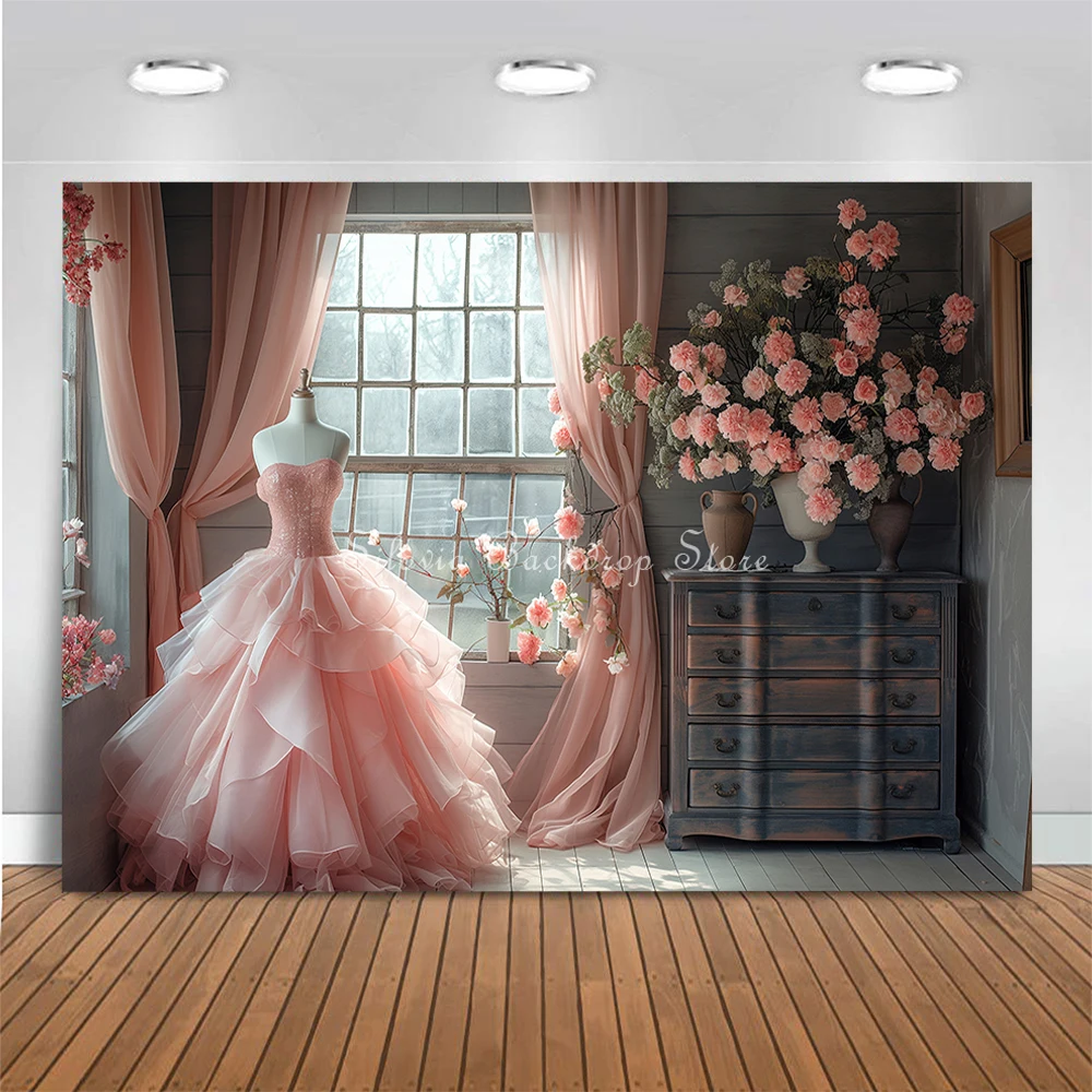 Blush Pink Dress Photo Background Princess Noble Girl  Portrait Photography Backdrop Flower Vintage Wardrobe Photo Studio Props