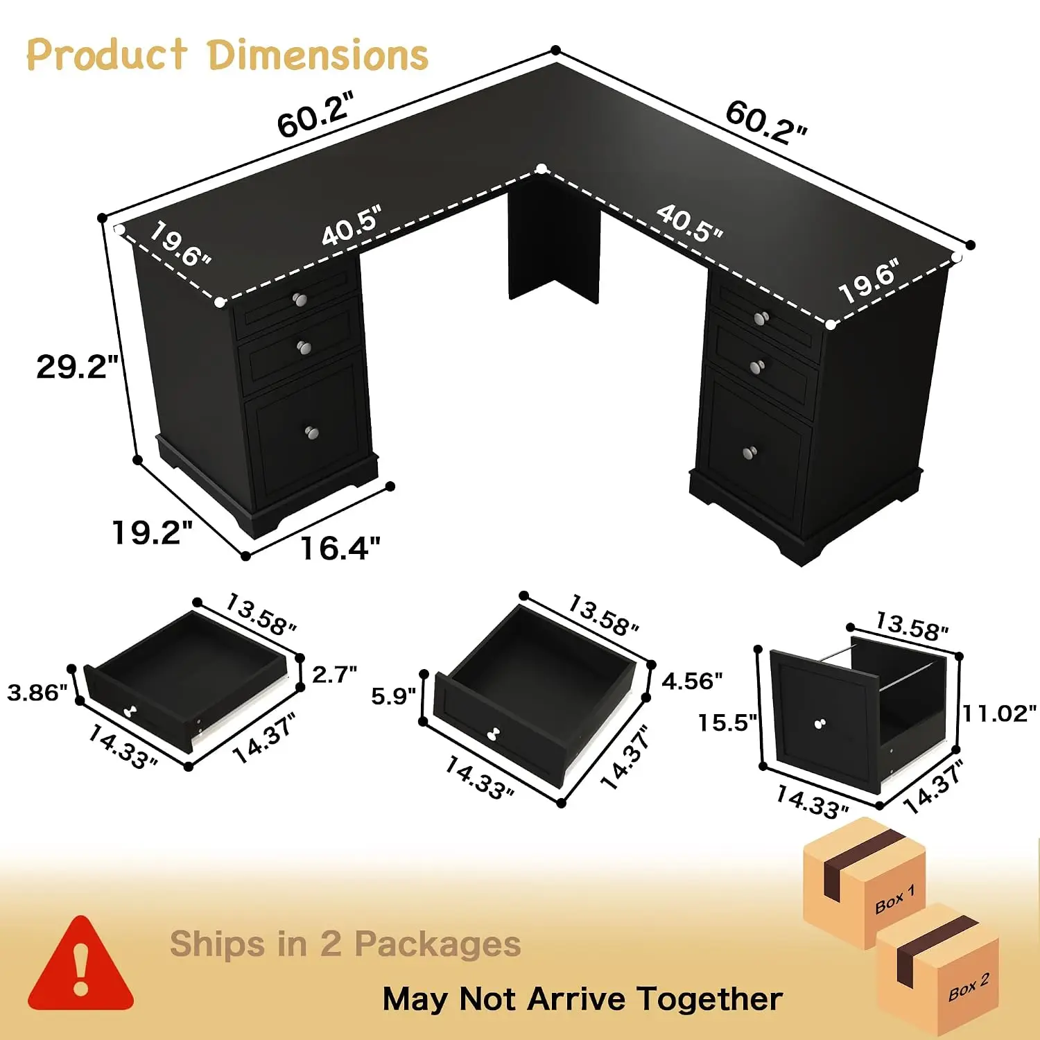 L Shaped Desk With Drawers: 60