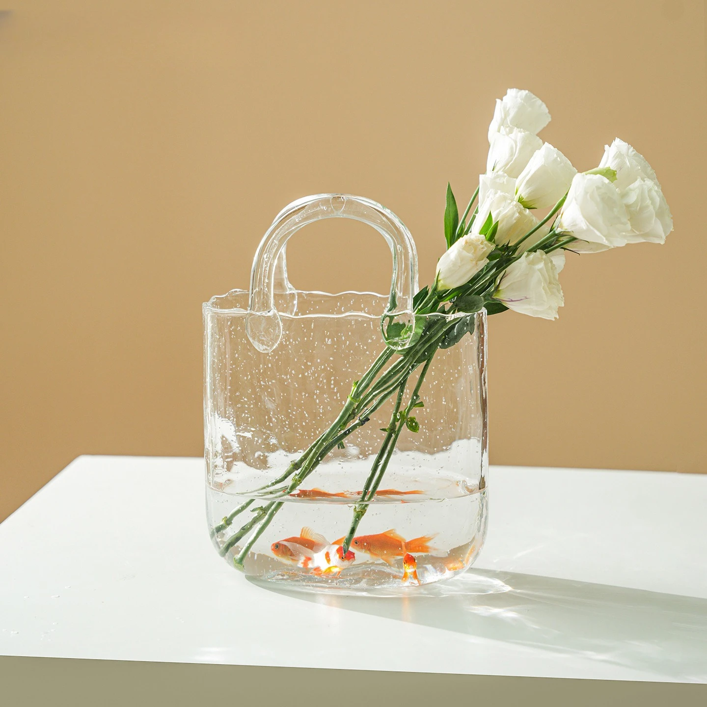 Portable glass vase creative hydroponics transparent bag vase portable fish tank