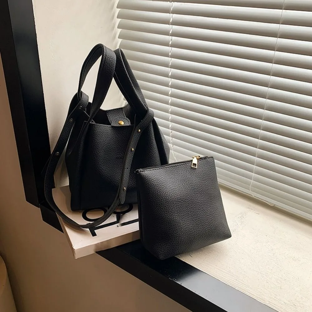 

Solid Color Vintage Basket Bag with Inner Bag Large Capacity Shoulder Bag Korean Style Women's Tote Bag Crossbody Bag