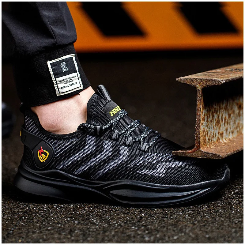 men's casual breathable steel toe caps safety shoes summer work sneakers outdoors worker tooling security boots protect footwear
