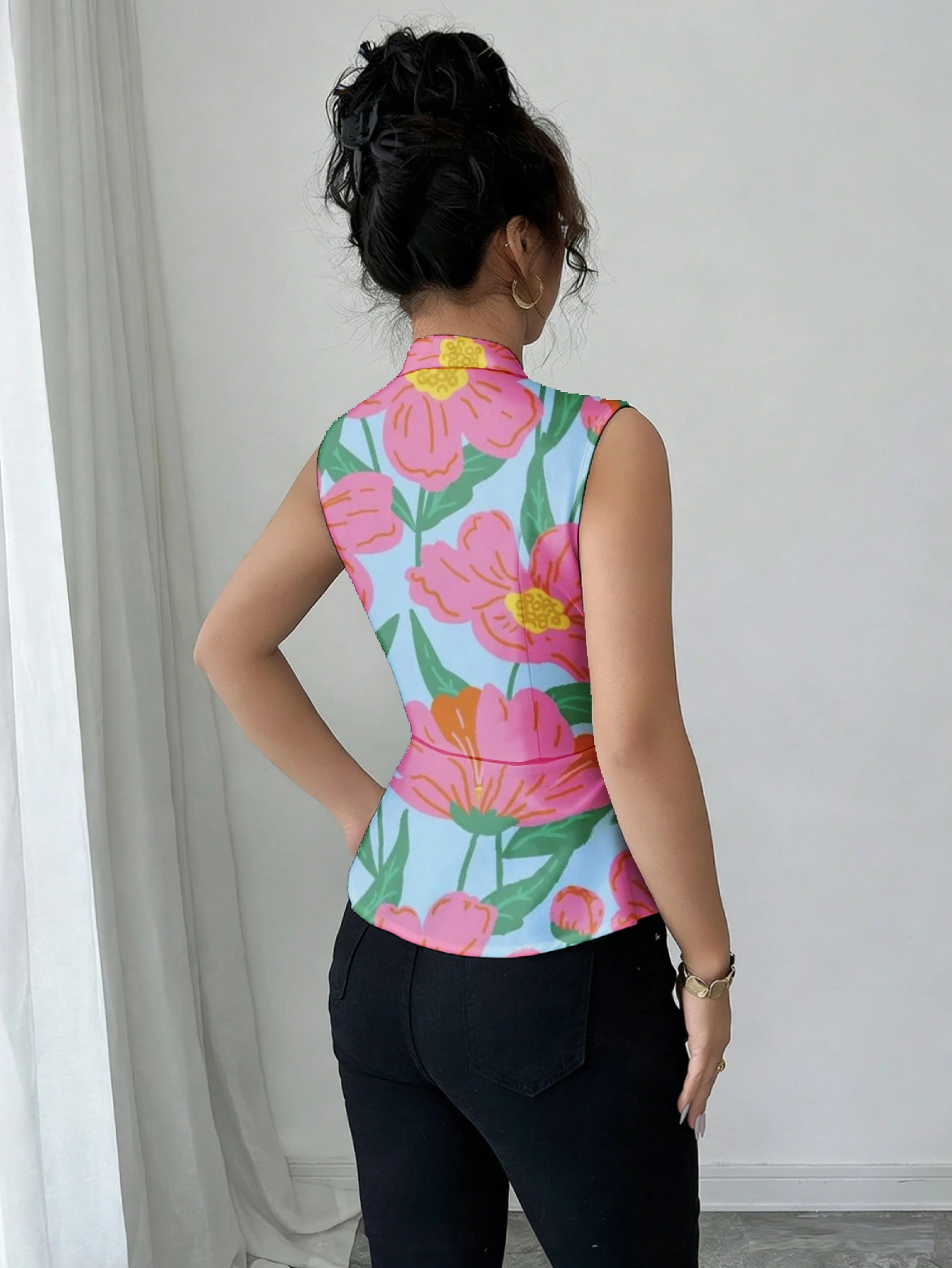 Top Sin Mangas Floral Bohemio Vintage Mujer - close-up view