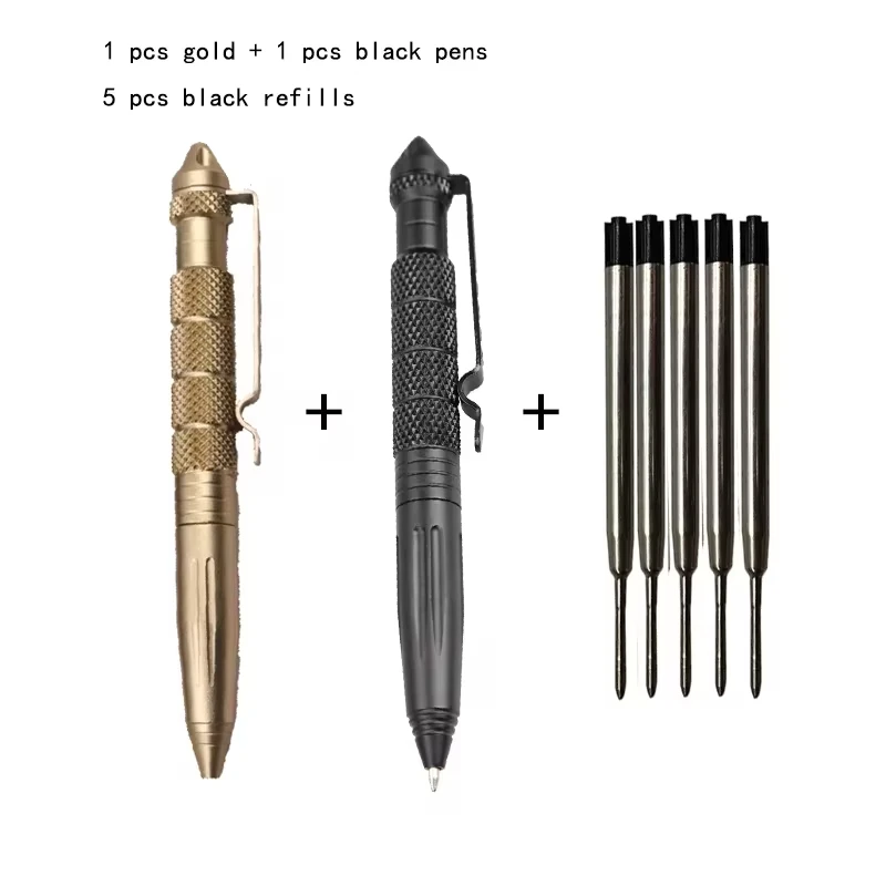 Defesa Tactical Aviation Pen, Alumínio, Anti-Skid, Militar Glass Breaker, EDC, Ferramentas ao ar livre, Selfe, 2 Pcs