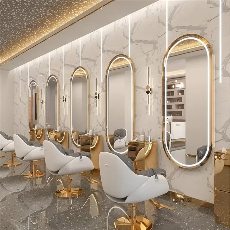 Luxury Hair Salon Furniture Barber Shop Hairdressing Mirror Modern Wall Mounted Touch Screen LED