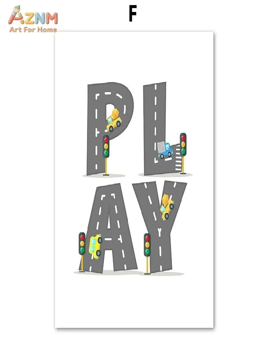 AZNM Watercolor Rescue Vehicle Canvas Print Fire Truck Police Car Ambulance Alphabet Play Quote Unframed Canvas Wall Art Toddler