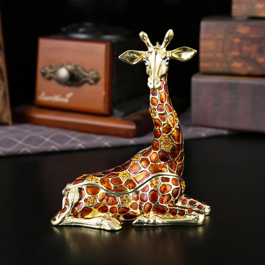 New Metal Enamel Colors Giraffe Handicraft Desktop Ornament Jewelry Storage Box Ear Stud Ring Living Room Creativity Decoration