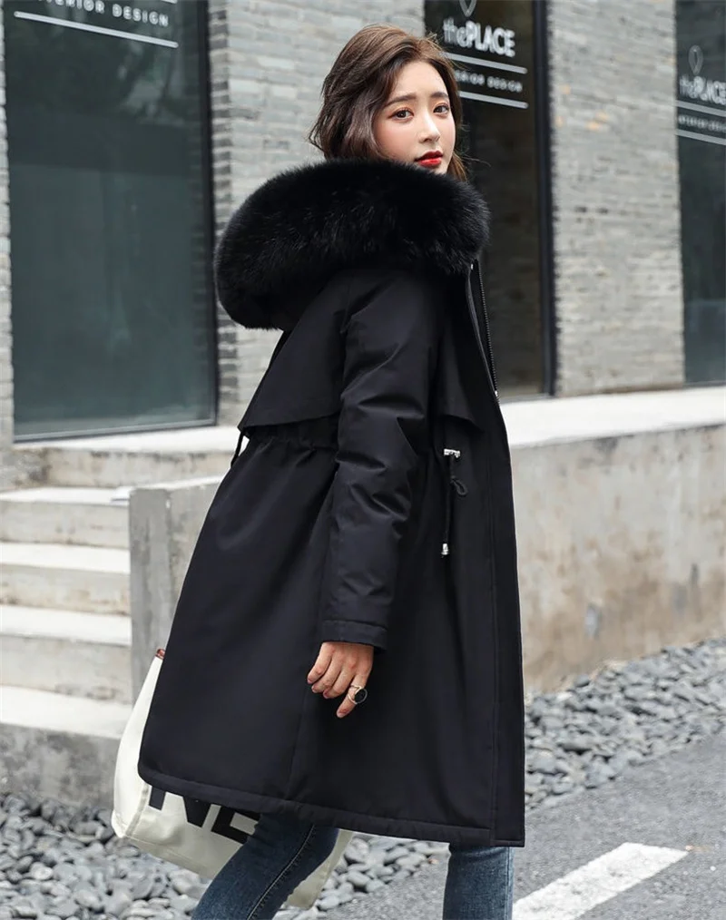 Winter Parka 2024 New Plus Size Women Clothes Long Coat Wool Liner Hooded Jacket Fur Collar Thick Warm Snow Wear Fashion Parka