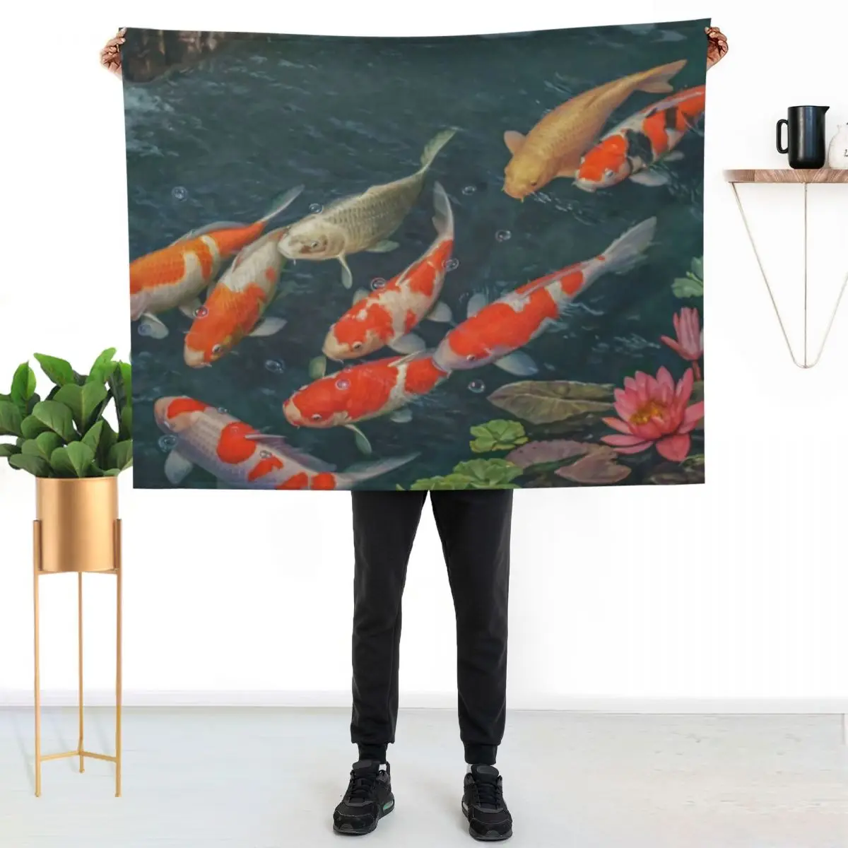 

Koi Fish Pond Goldfish Throw Blanket Color Fast Cozy Throw Blanket