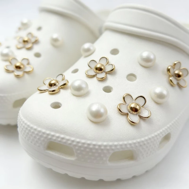 3D Cute Daisies Pearl Set Shoe Charms Accessories for Slide Sandals DIY Clogs Decoration Shoe Buckle Pins Shoe Decoration Gifts