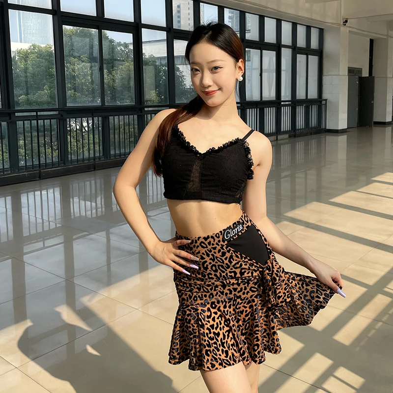 Costumes de danse latine imprimé léopard bleu pour enfants, Patchwork Sexy, Cha Cha Tango, Style classique, 1 ensemble par Lot