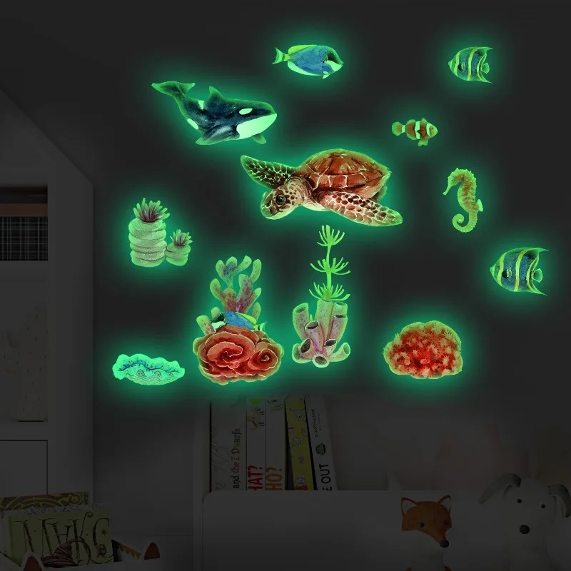Ocean Fish Turtle Luminous Sticker Decoration Wall Sticker Fluorescent Sticker Room Bedroom Living Room