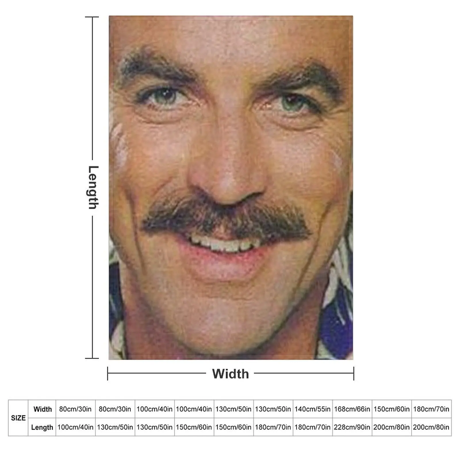 Tom Selleck Funny Face Mask Magnum P.I. style Throw Blanket couch cozy soft plush fuzzy picnic outdoor blanket
