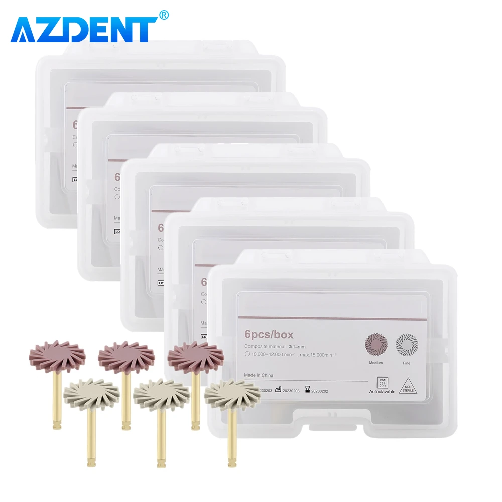 5 Boxes Dental Composite Resin Polishing Disc Wheel Kit AZDENT Rubber Polisher Brush Burs Silicone with Diamond 2 Step Polishing