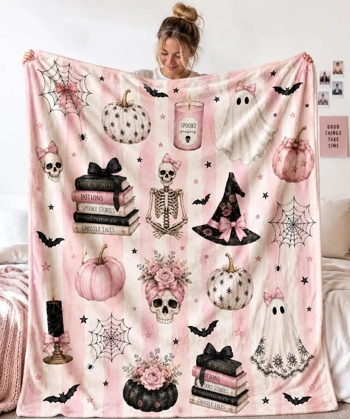 Pink Halloween Blanket Cute Ghost Throw Fluffy Soft Blankets and Throws Bedspread on the Bed Linens Human Made Home Sofa School