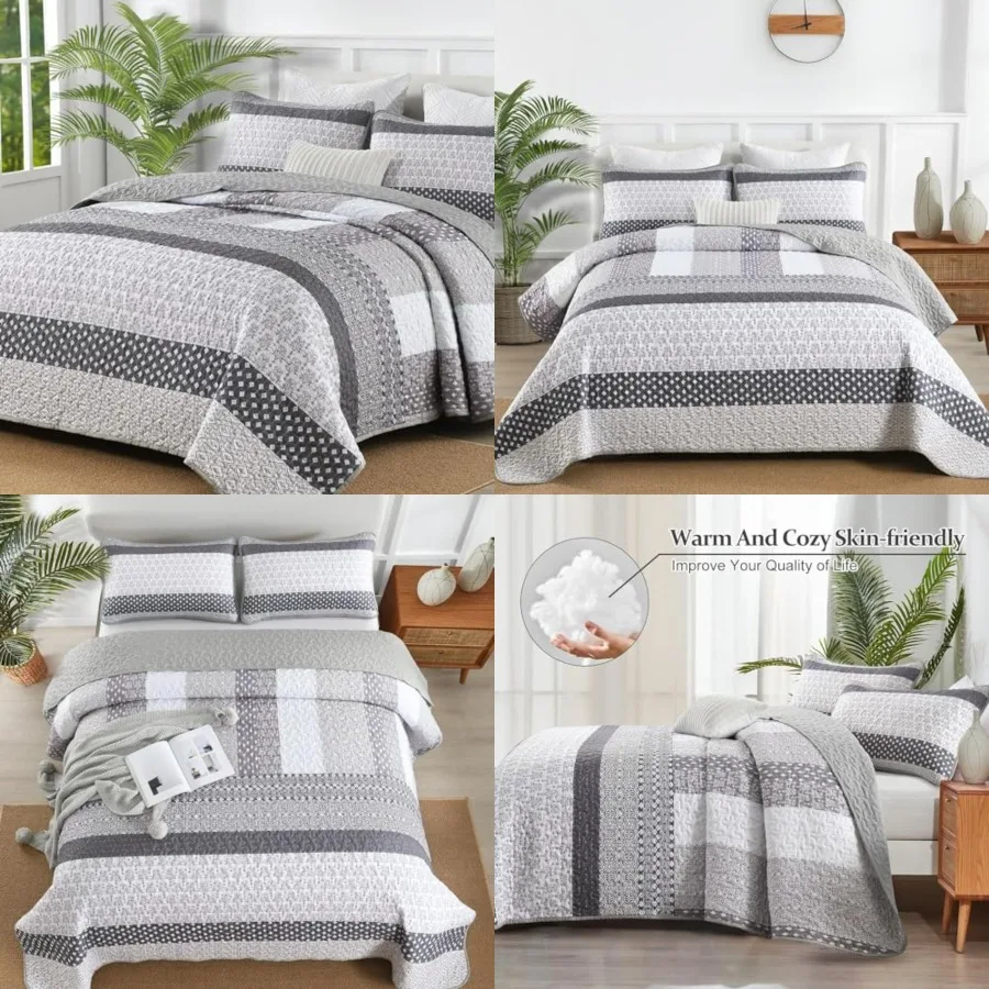 

Quilt Size, Bohemian Stripe Quilt Sets 3 Pieces Boho Quilted Bedspread Set Lightweight Microfiber Coverlet Bedding Set All Seas