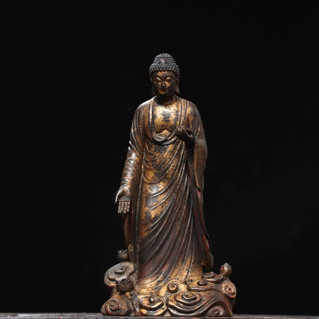 Brass Liu Tuojin Antique Western Sansheng Station Sakyamuni Receiving Amitabha Buddha Ornament Home Hall Supplies 25