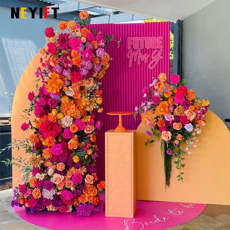 ترتيب صفوف الزهور لحفلات الزفاف ، إطار خلفية ، ديكور طاولة مركزية ، كرة زهرية ، ديكورات حفلات الولائم ، وردة وردية وحمراء ، ساخن #1