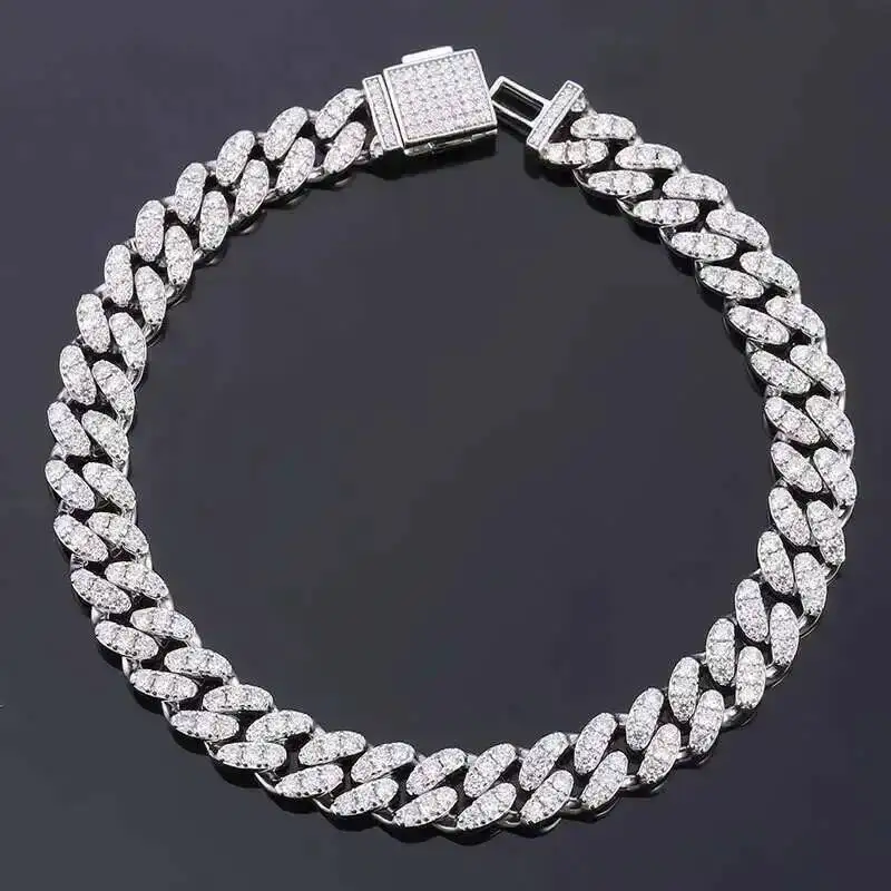 Shining S925 Silver 6MM Iced Out Moissanite Cuban Link Bracelet VVS Diamond Tester Pass Hip Hop Jewelry Gift