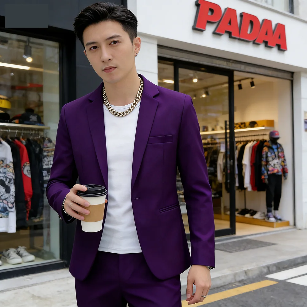 

Men's Two-Piece Suit Slim Fit Casual Business Solid Color Autumn Dress with Included Pants Full Set Male Trabajo Clothes