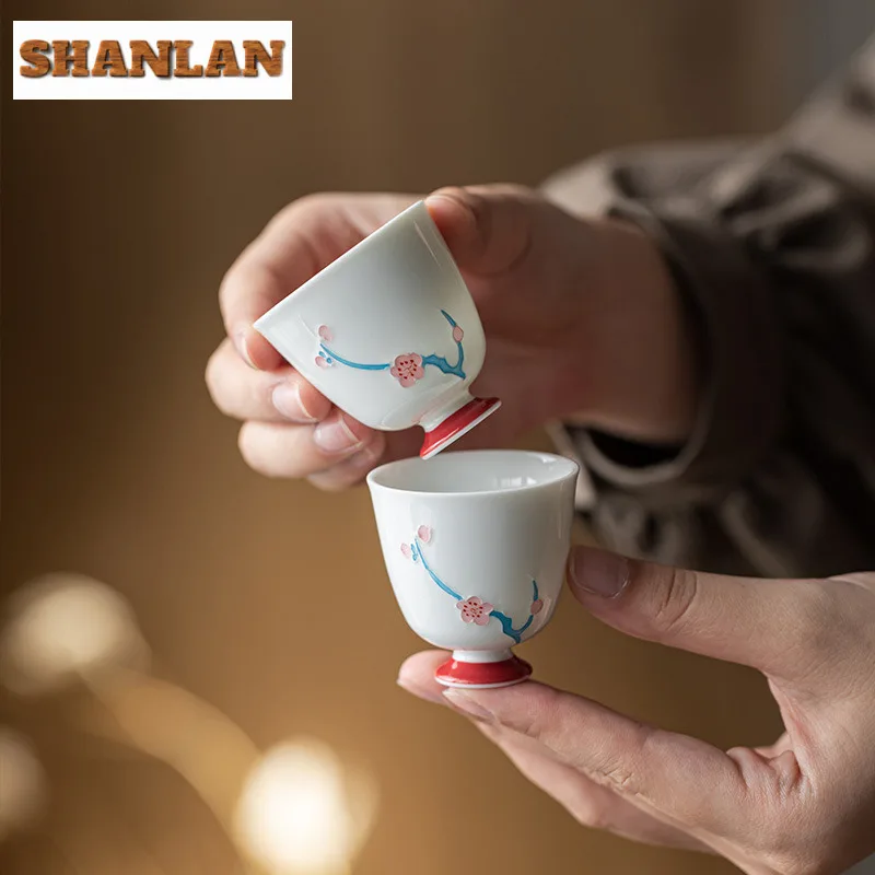 

2pc/lot Hand Painted Plum Blossom Teacup Retro Tea Bowl Cute Cup Tea-tasting Personal Cup Jianzhan Master Cups Teaset Craft 35ml