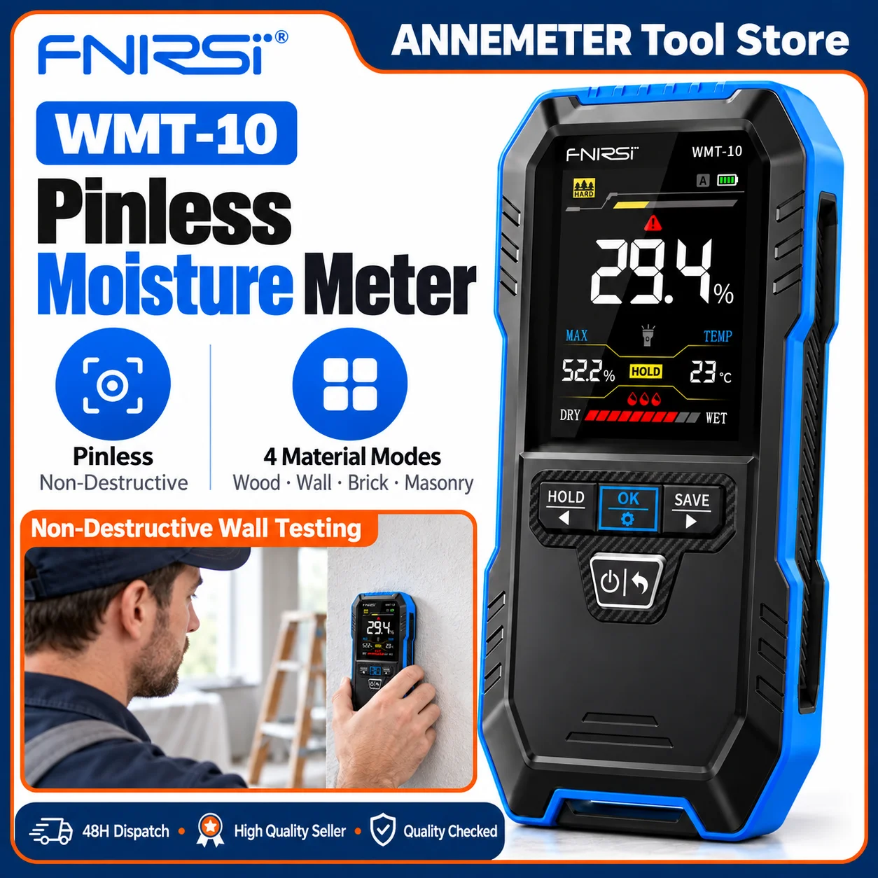 Lumber Woodworking - FNIRSI WMT-10 무핀 목재 수분 측정기,