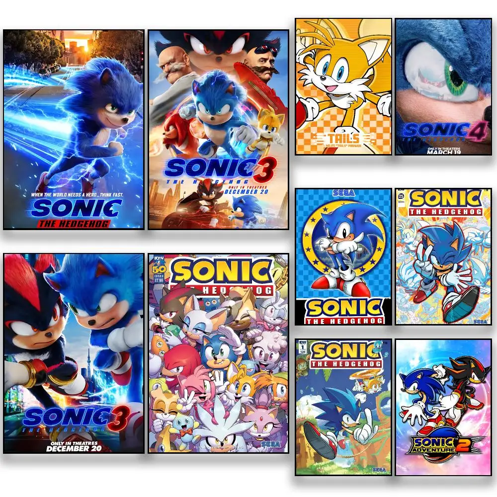 Game S-Sonic the Hedgehog Speed Icon Poster HD Removable Wall Art Gift Bedroom Lounge Dorm Office Gaming Cafe Bars