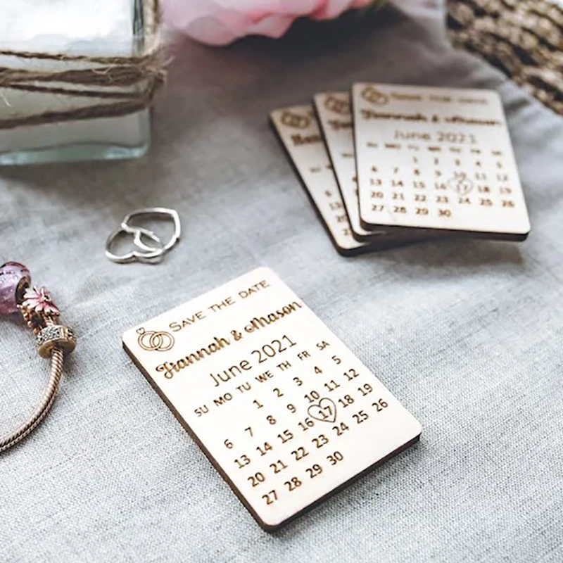 Custom Calendar Wooden Save the Date Magnets Wedding Favor Personalized Wedding Fridge Magnets Laser Engraved Gift for Guest