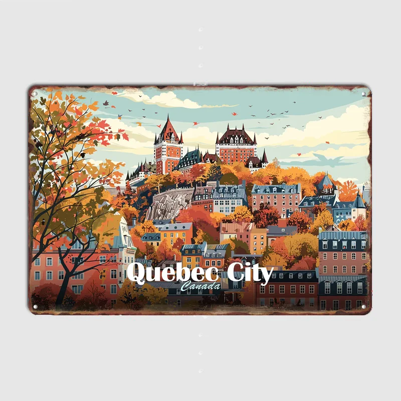 Quebec City Skyline Poster Metal Tin Sign Indoor Outdoor Home Decor Bar Custom Posters Wall Room Decorations