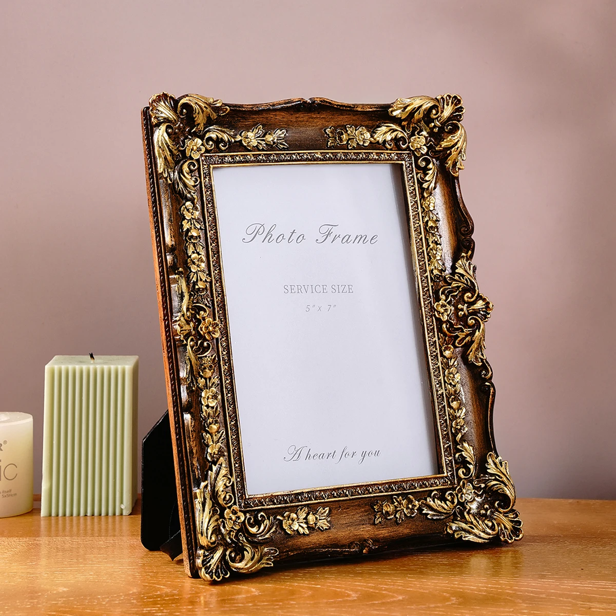 1PC, European Square Wood, Flower and Rattan Retro Three-Dimensional Pattern Design, Rectangular Classical Photo Frame
