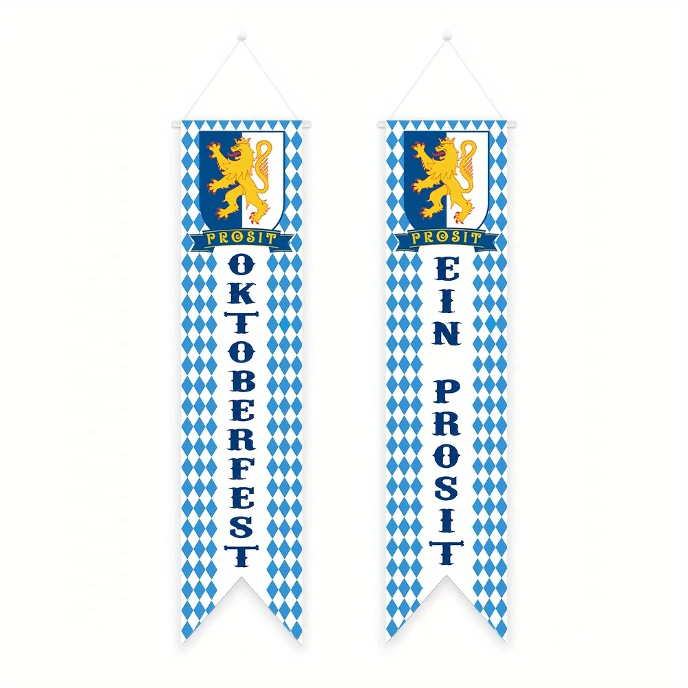 2-teiliges Oktoberfest-Willkommensbanner-Set, 51,1 x 11,8 Zoll, Blau-Weiße Bayerische Fahnen, Veranda-Dekoration für das Deutsche Bierfest – Detail 6