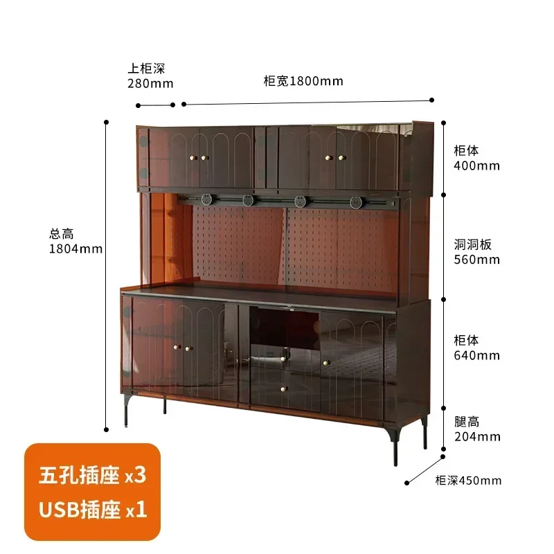 AAGrey Square Integrated Wall Large Dining Side Cabinet Acrylic Light Luxury Medium And Ancient Style Storage Tea Cabinet