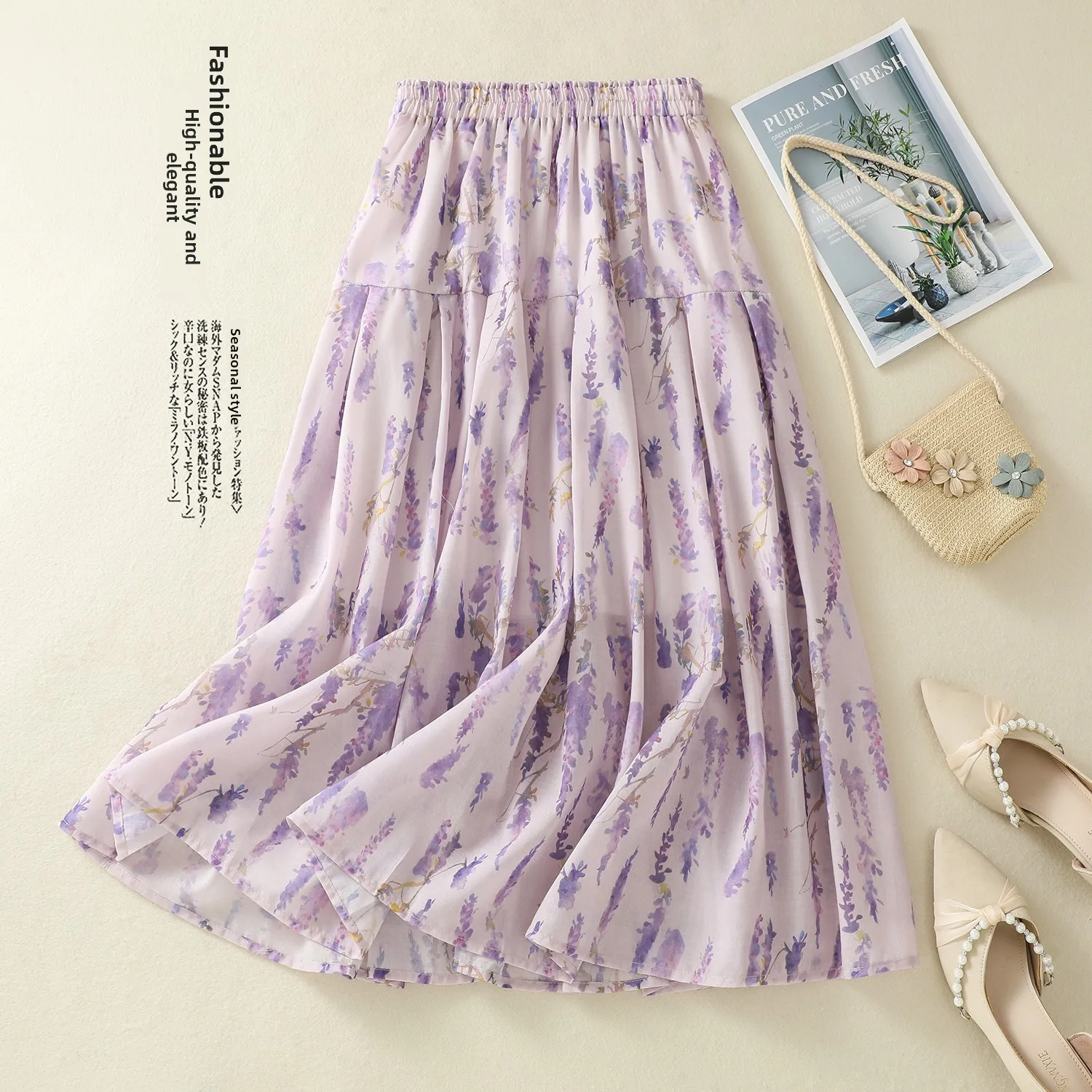 Paarse bloemen patchwork f rok zomer high-end fijn me l katoen linnen midi taart rok paraplu rok woon-werkverkeer sle